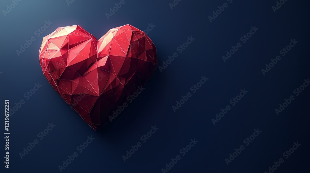 Happy Valentine's Day banner. Wireframe heart in low poly style. Abstract modern 3D vector illustration on dark blue background Happy Valentine's Day banner. Wireframe heart in low poly style. Abstract modern 3D vector illustration on dark blue background