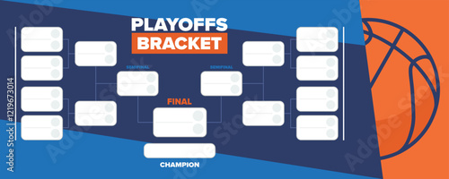 Playoffs bracket. Playoffs grid. Sport tournament bracket. Game and competition schedule. Season final. Team and players. Championship winner. Match score. Vector poster
