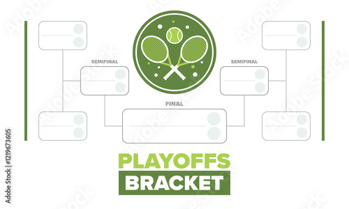 Playoffs bracket. Playoffs grid. Sport tournament bracket. Game and competition schedule. Season final. Team and players. Championship winner. Match score. Vector poster