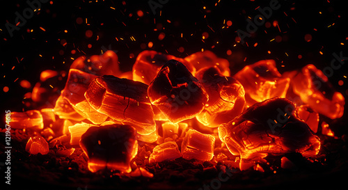 A pile of red-hot embers in close-up.