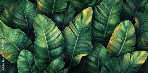 Wallpaper Mural Tropical seamless design with elegant palm and banana leaves. Hand-crafted in a vintage 3D style. Luxurious exotic abstract background. Perfect for luxury wallpapers, fabric prints, and other goods Torontodigital.ca
