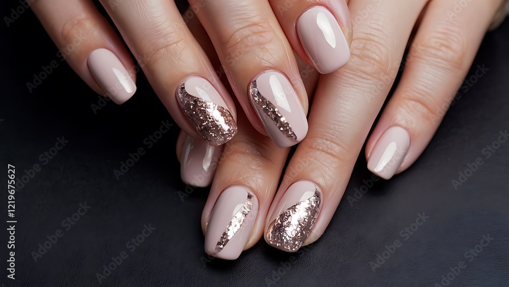 Baby Pink Manicure with Subtle Glitter Details Baby Pink Manicure with Subtle Glitter Details