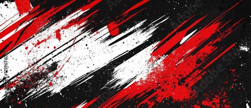 A dynamic and edgy design that showcases striking red and white grunge brush strokes set against a bold black background, making it an ideal choice for sports themes and athletic branding photo