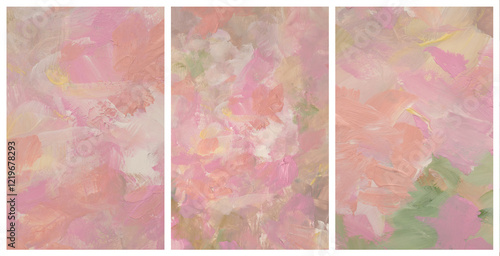 Art hand drawn watercolor and acrylic smear blot canvas painting. Abstract texture beige, pink pastel color stain brushstroke relief texture background.