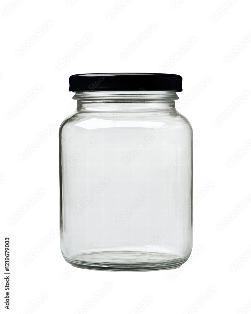 Isolated Empty Glass Jar with Black Lid Isolated Empty Glass Jar with Black Lid