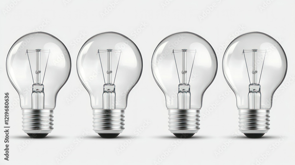 Four light bulbs, ideas, innovation, studio background, website Four light bulbs, ideas, innovation, studio background, website