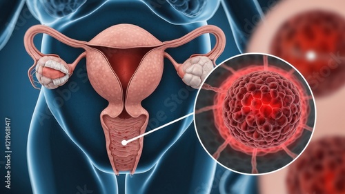 Wallpaper Mural Understanding Endometrial Cancer: A 3D Medical Illustration Depicting the Female Reproductive System and Cancerous Cells Torontodigital.ca