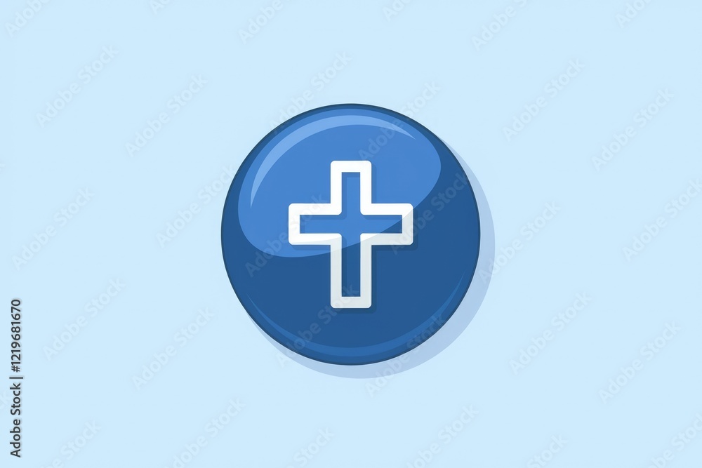 A blue circular button features a white cross, symbolizing faith, religion, and Christianity. A blue circular button features a white cross, symbolizing faith, religion, and Christianity.