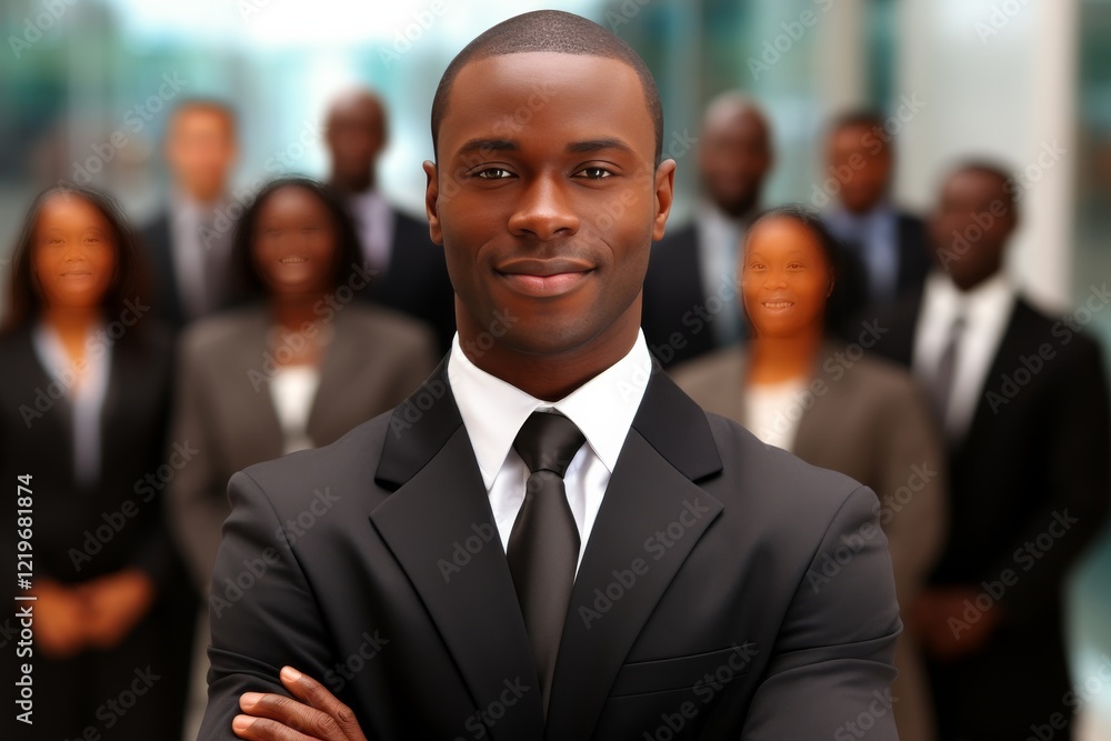 Confident professional leading a diverse team in a modern office environment. Generative AI Confident professional leading a diverse team in a modern office environment. Generative AI
