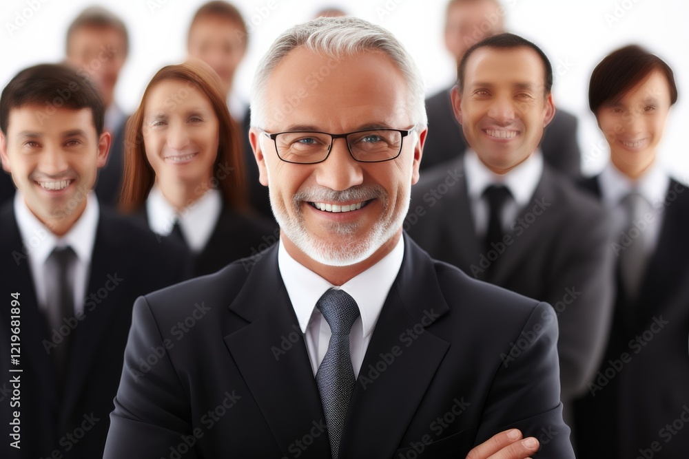 Business professionals smile confidently in a bright, modern workspace. Generative AI Business professionals smile confidently in a bright, modern workspace. Generative AI