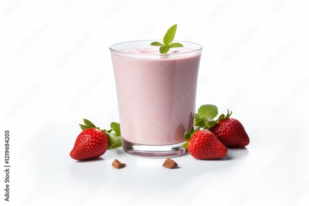 Refreshing strawberry smoothie with mint leaves on a white background. Generative AI Refreshing strawberry smoothie with mint leaves on a white background. Generative AI