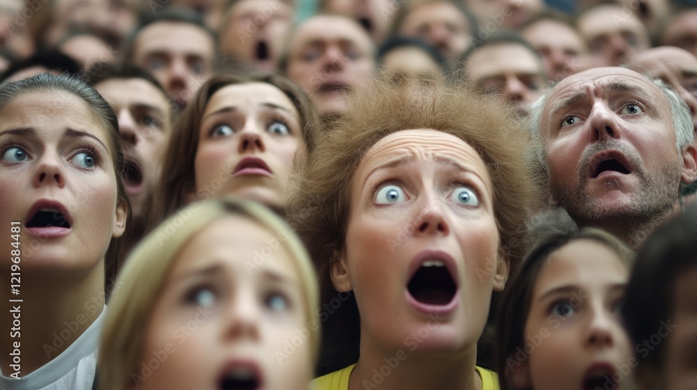 Surprised Crowd Gazing in Awe with Expressions of Shock and Fear Surprised Crowd Gazing in Awe with Expressions of Shock and Fear