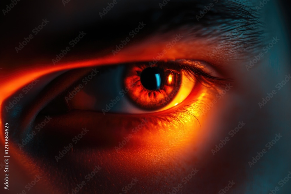 A detailed view of an individual's eye, focusing on the iris and pupil A detailed view of an individual's eye, focusing on the iris and pupil