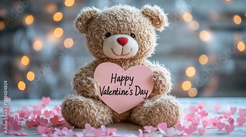 Wallpaper Mural Teddy bear holding a pink heart  shape card Torontodigital.ca