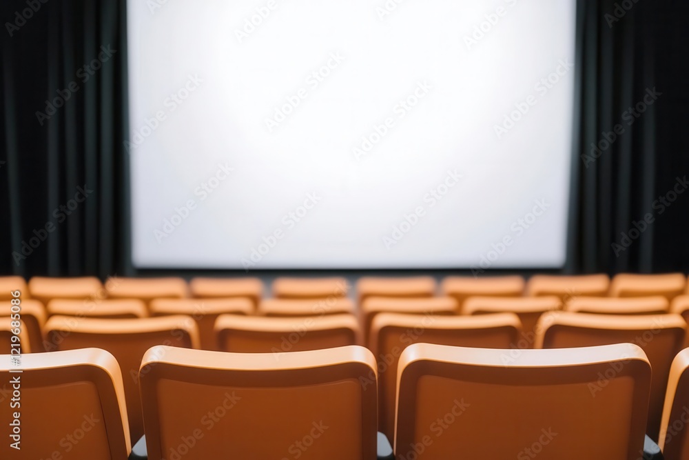 Fototapeta premium Empty theater seats with a blank screen ready for a movie.