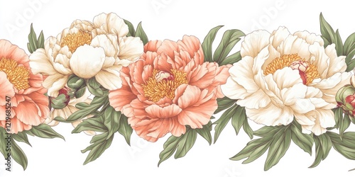 A bouquet of flowers with leaves on a white background