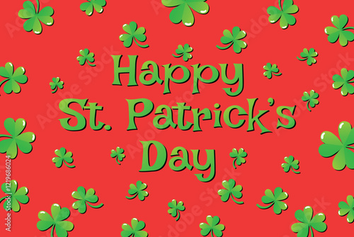 Happy St. Patrick's Day text design featuring a lucky clover, flat vector illustration