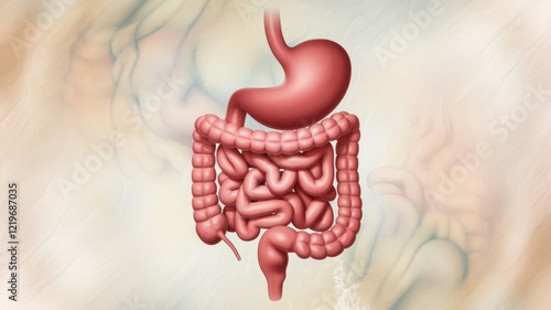 Human Digestive System: Anatomy Illustration of Stomach, Intestines, and Colon photo