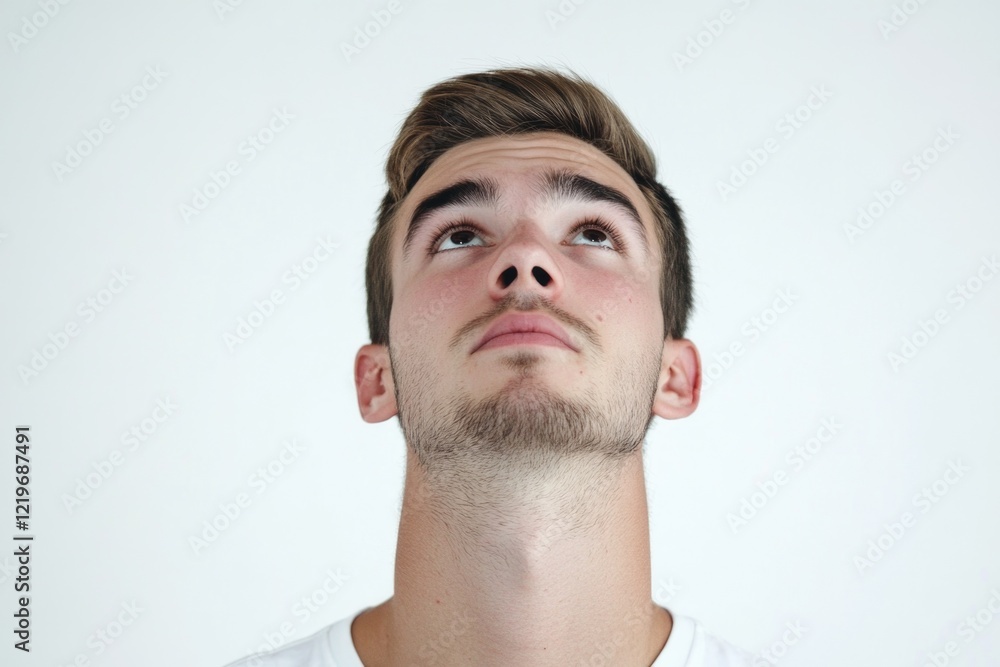 A person gazing up with wide-open eyes, perfect for conveying surprise or amazement A person gazing up with wide-open eyes, perfect for conveying surprise or amazement
