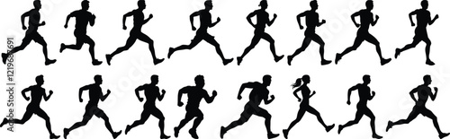 Runner silhouettes set, sport pack of vector silhouette design, isolated background