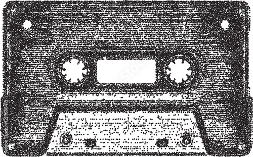 Cassette vintage y2k stipple art, retro halftone stipple brutalist vector png with transparent background, analog 2000s aesthetic photocopy effect tattoo