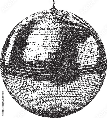 Disco vintage y2k stipple art, ball halftone stipple brutalist retro vector png with transparent background, dance 2000s aesthetic photocopy effect tattoo