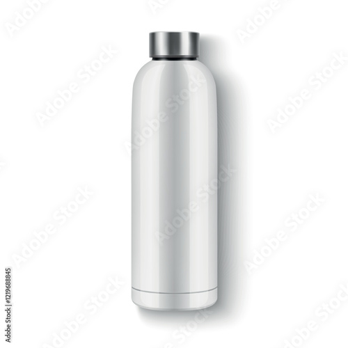 Vector Realistic 3D Blank Glossy Reusable Water Bottle with Steel Bung Closeup Isolated. Design Template of Packaging Mockup. Front View