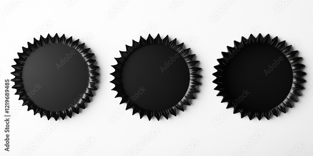 Fototapeta premium A collection of three small black mirrors placed on a white wall, providing a simple and minimalist setup