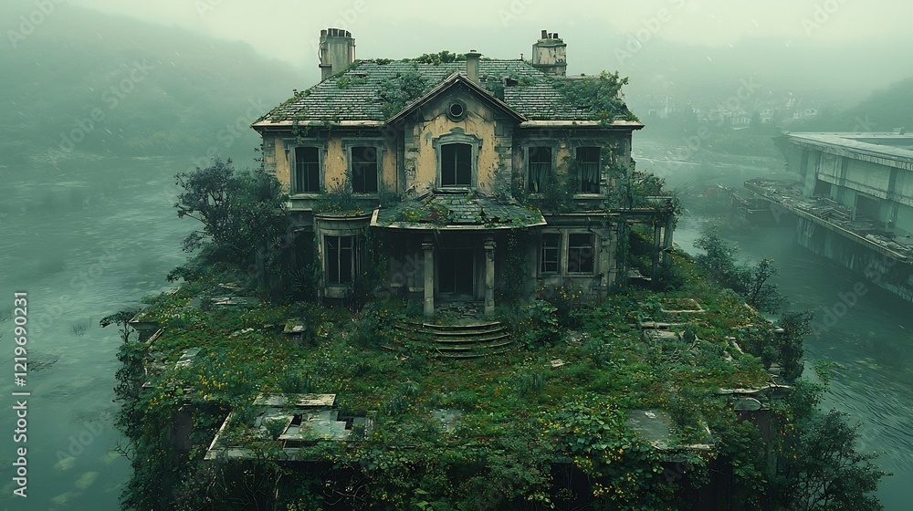 Fototapeta premium Wealthy post industrial family living in luxury contrasted with a struggling industrial worker laboring to provide for their family