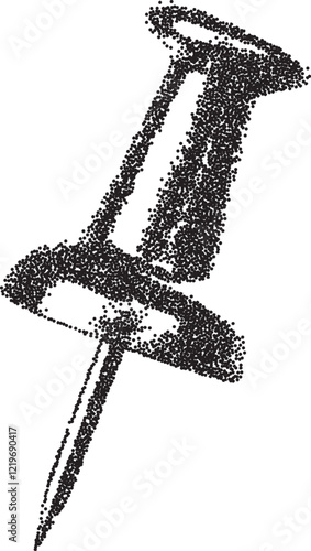 Push pin vintage y2k stipple art, pin halftone stipple brutalist retro vector png with transparent background, office 2000s aesthetic photocopy effect tattoo