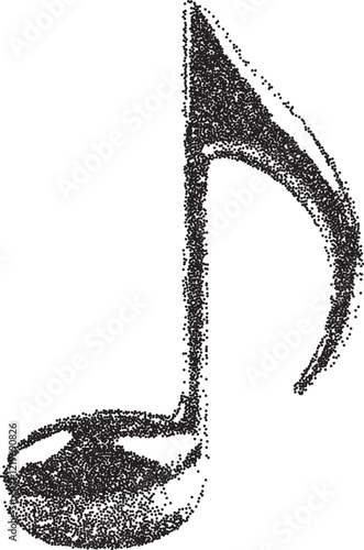 Music vintage y2k stipple art, note halftone stipple brutalist retro vector png with transparent background, melodic 2000s aesthetic photocopy effect tattoo