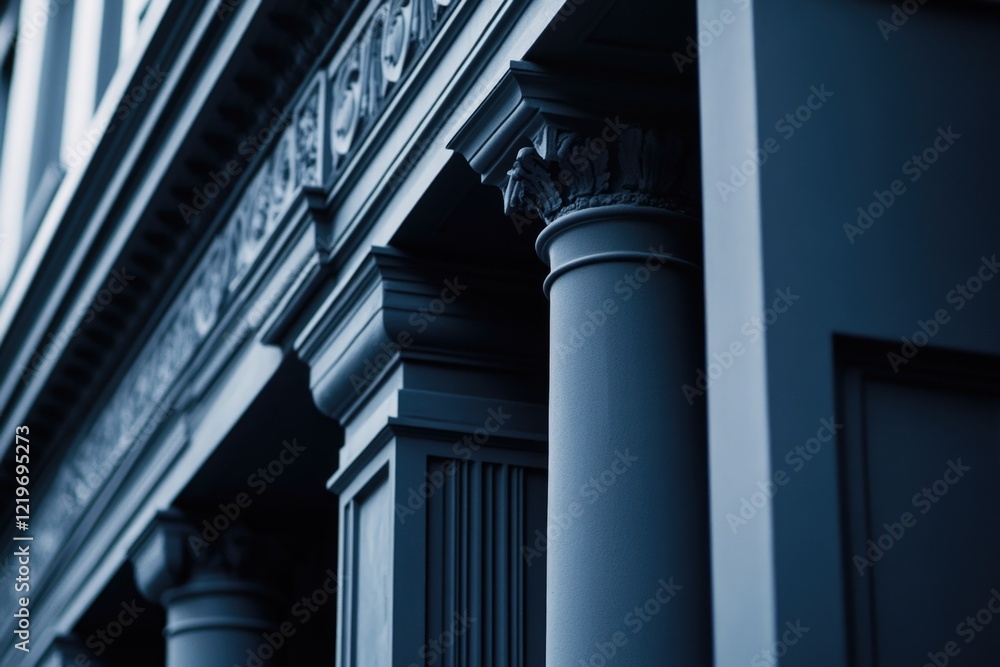 A detailed view of a building's facade featuring a large clock, great for urban or cityscape imagery A detailed view of a building's facade featuring a large clock, great for urban or cityscape imagery