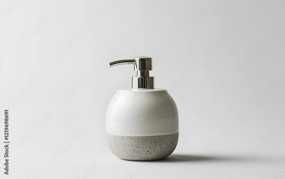 Obraz premium Minimalist liquid soap dispenser showcased against a clean white background, emphasizing modern design