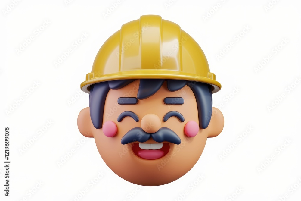 Happy cartoon construction worker with yellow helmet, smiling cheerfully. Happy cartoon construction worker with yellow helmet, smiling cheerfully.