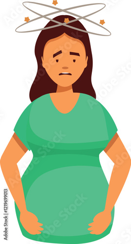 Pregnant woman suffering from dizziness, experiencing vertigo and nausea