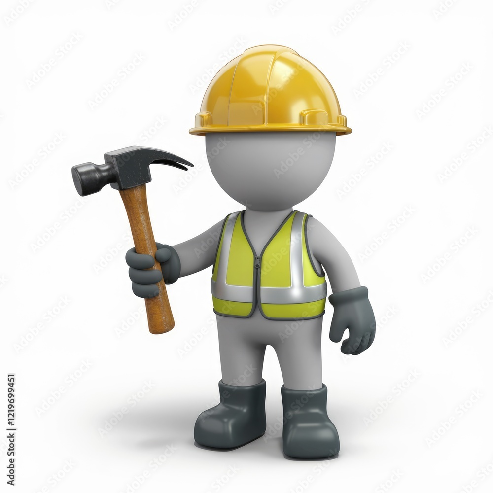 A 3D cartoon construction worker holding a hammer. A 3D cartoon construction worker holding a hammer.