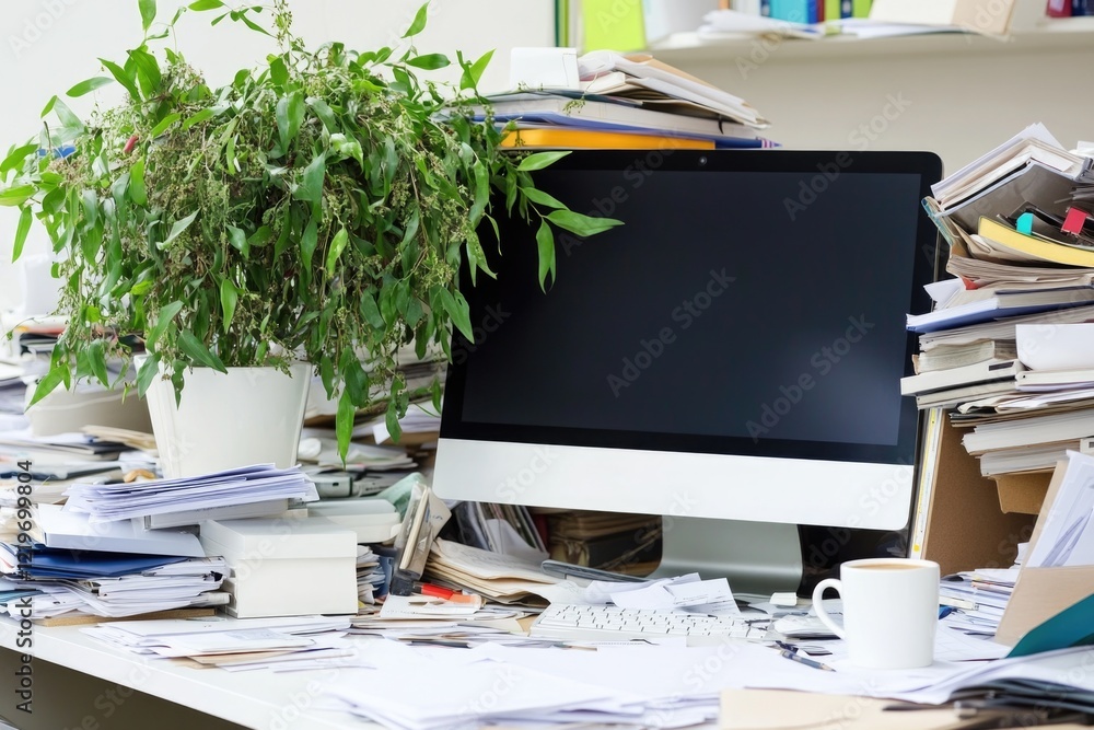 A computer monitor sitting on a desk A computer monitor sitting on a desk