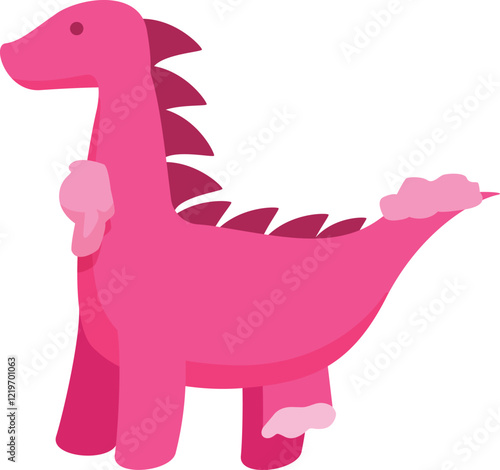 Cartoon illustration of a pink brontosaurus dinosaur covered in soap suds enjoying bath time