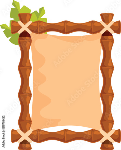 Bamboo frame holding a blank parchment with tropical leaves, ideal for exotic announcements or jungle themed designs