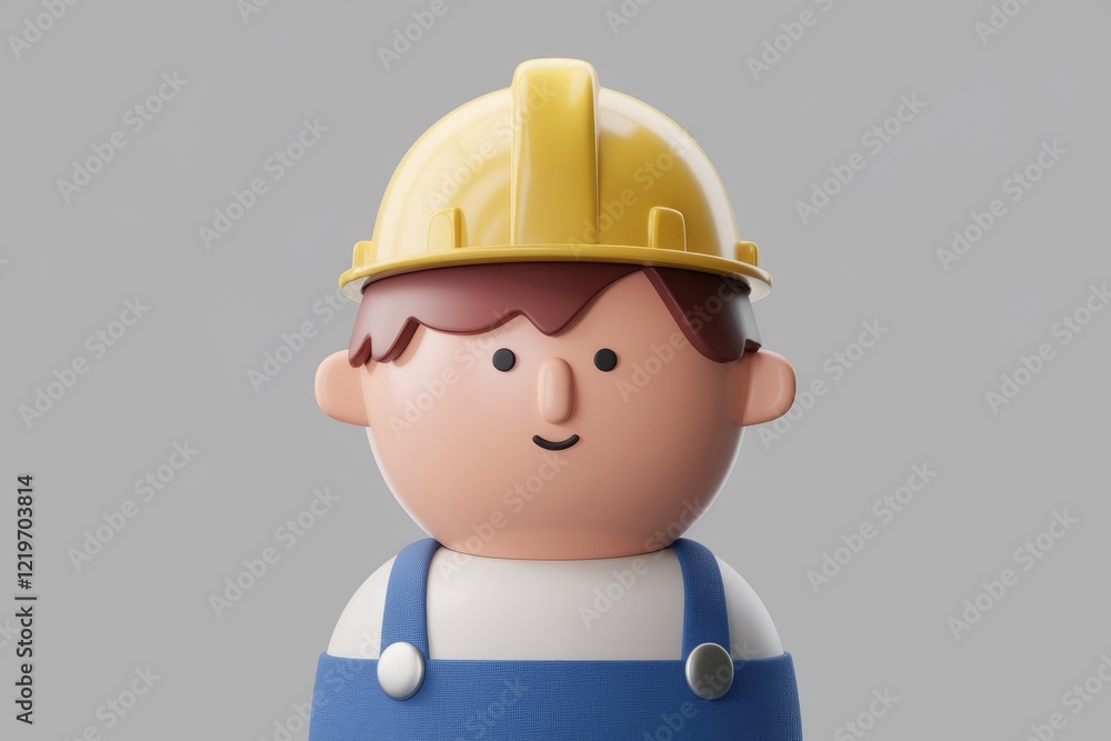 A cheerful 3D cartoon construction worker, wearing a yellow helmet and blue overalls. A cheerful 3D cartoon construction worker, wearing a yellow helmet and blue overalls.
