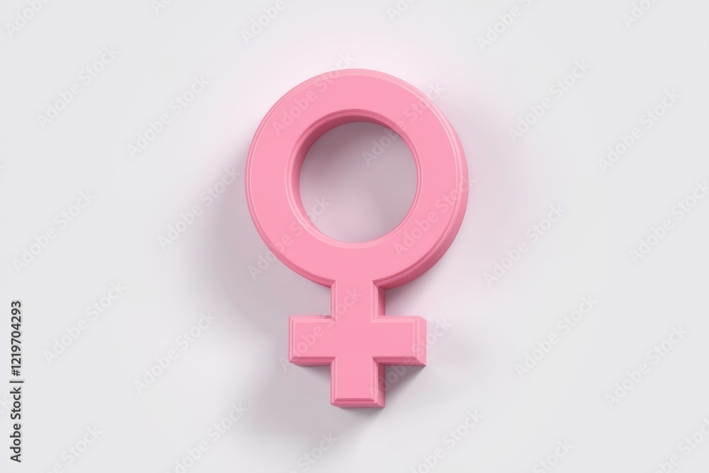A pink, three-dimensional female gender symbol is displayed against a white background. A pink, three-dimensional female gender symbol is displayed against a white background.