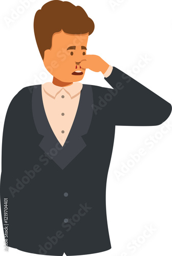 Groom holding his nose because of bad smell during wedding ceremony