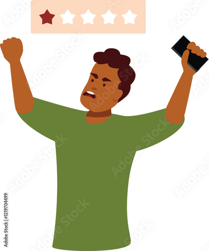 Dissatisfied customer complaining about bad service or product, leaving negative feedback