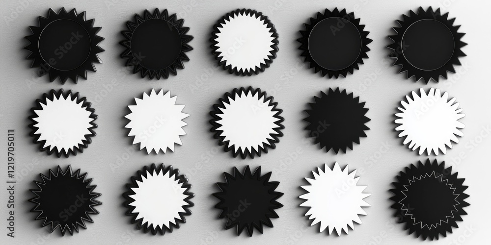 Simple sunburst decorations on a wall in monochrome Simple sunburst decorations on a wall in monochrome