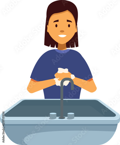 Female nurse meticulously washing her hands with soap and water at a sink, emphasizing proper hygiene practices in a healthcare setting