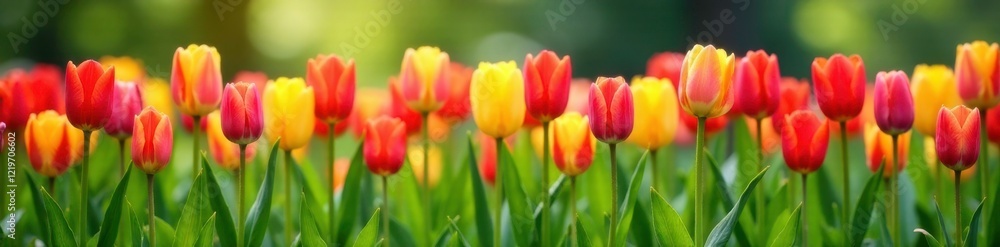 Colorful tulips in full bloom with lush grass, nature scene, grass Colorful tulips in full bloom with lush grass, nature scene, grass