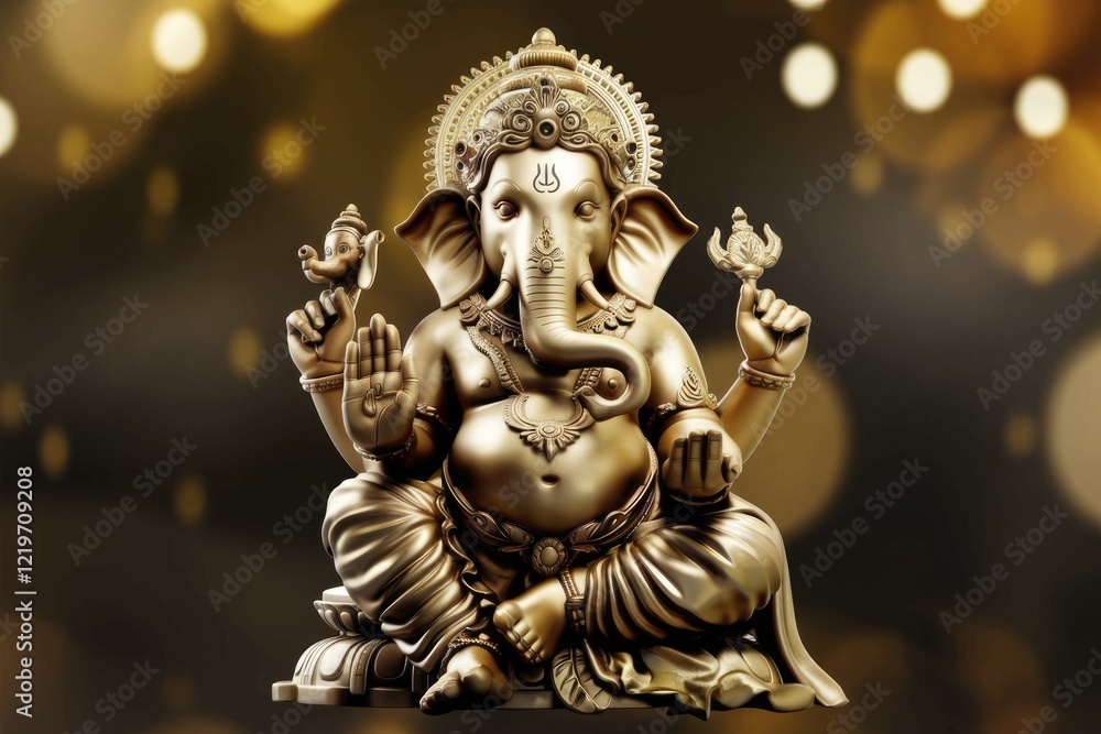 Fototapeta premium Golden statue of Lord Ganesha Hindu deity symbol of wisdom and prosperity