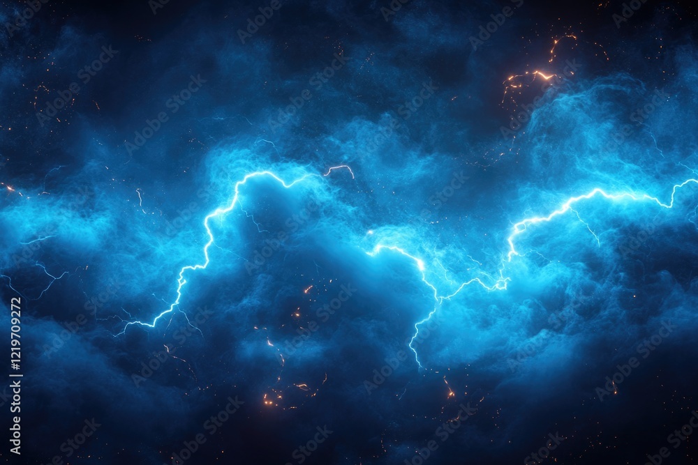 Fototapeta premium A blue cloud filled with lightning bolts, great for weather or electrical themes