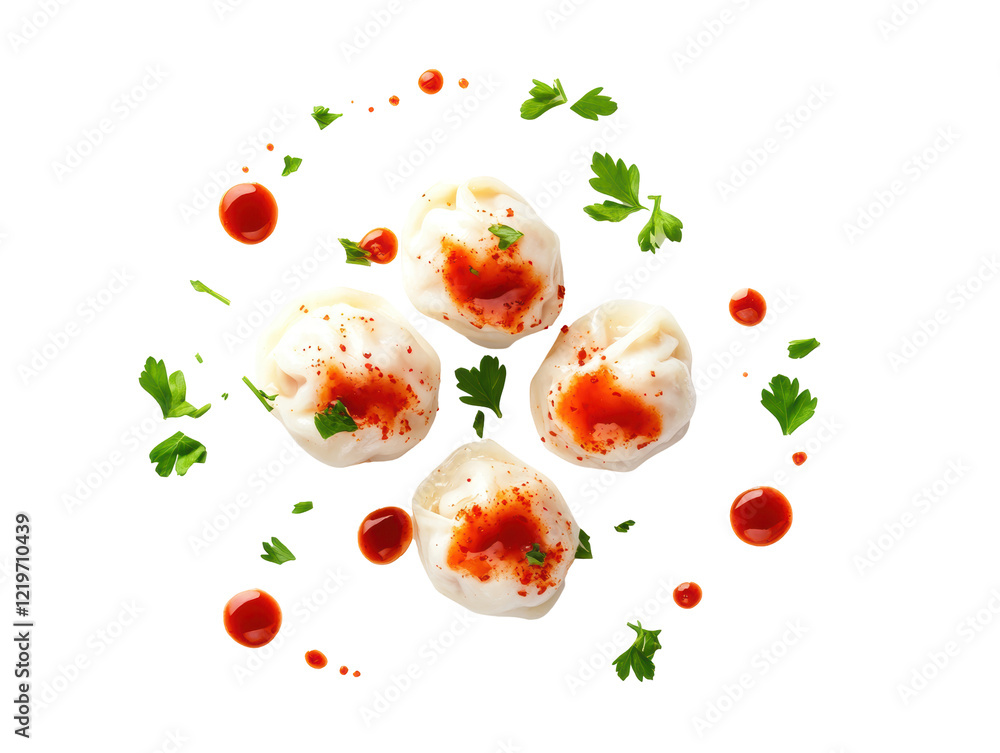Isolated Steamed Dumplings with Sauce Isolated Steamed Dumplings with Sauce