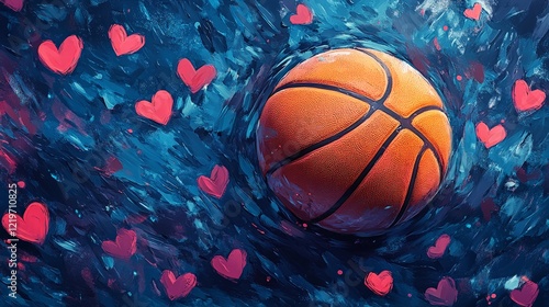 Wallpaper Mural A basketball surrounded by playful cartoon hearts. Great for themes of passion for sports, love for basketball, and youth-oriented designs. Torontodigital.ca